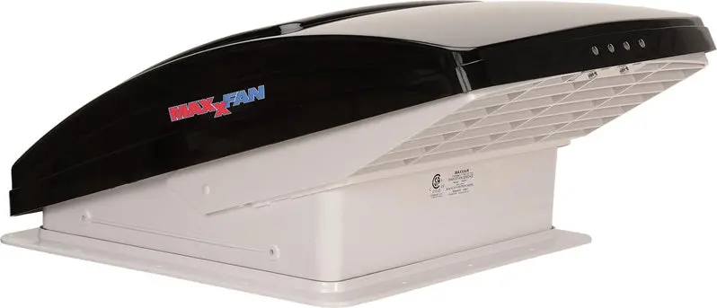 MaxxFan Deluxe Roof Vent with Wireless Remote – Smoke-Tinted Cover, Black Housing