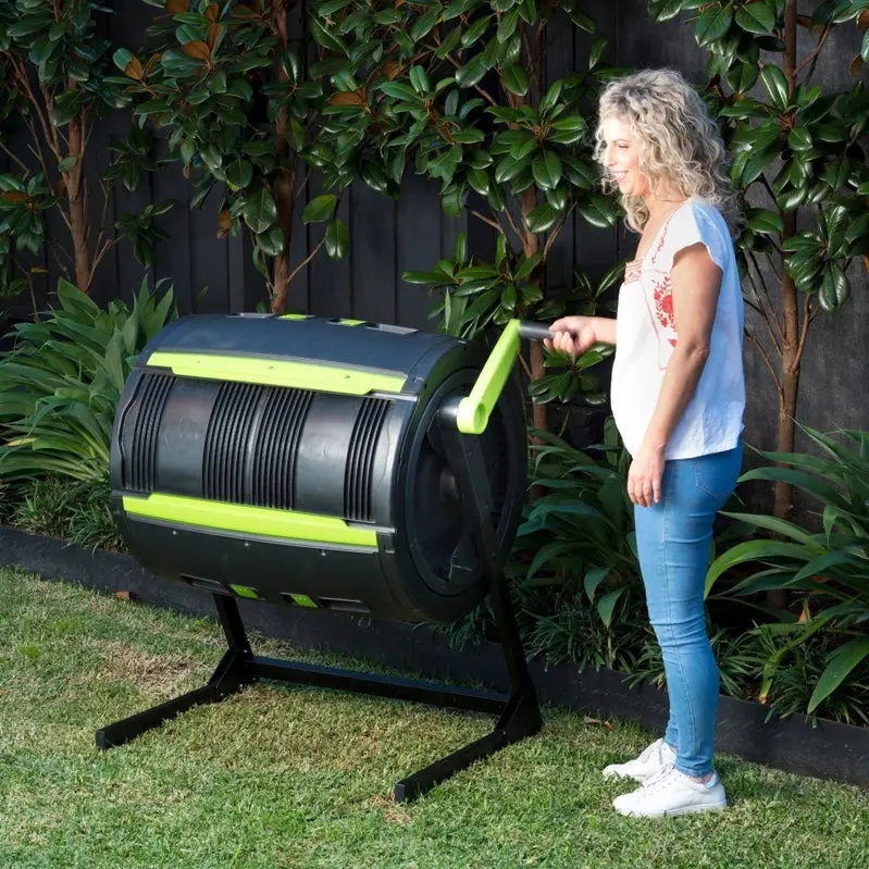 Maze 65-Gallon Dual-Bin Compost Tumbler – Wheeled Design for Effortless Rotation & Transport