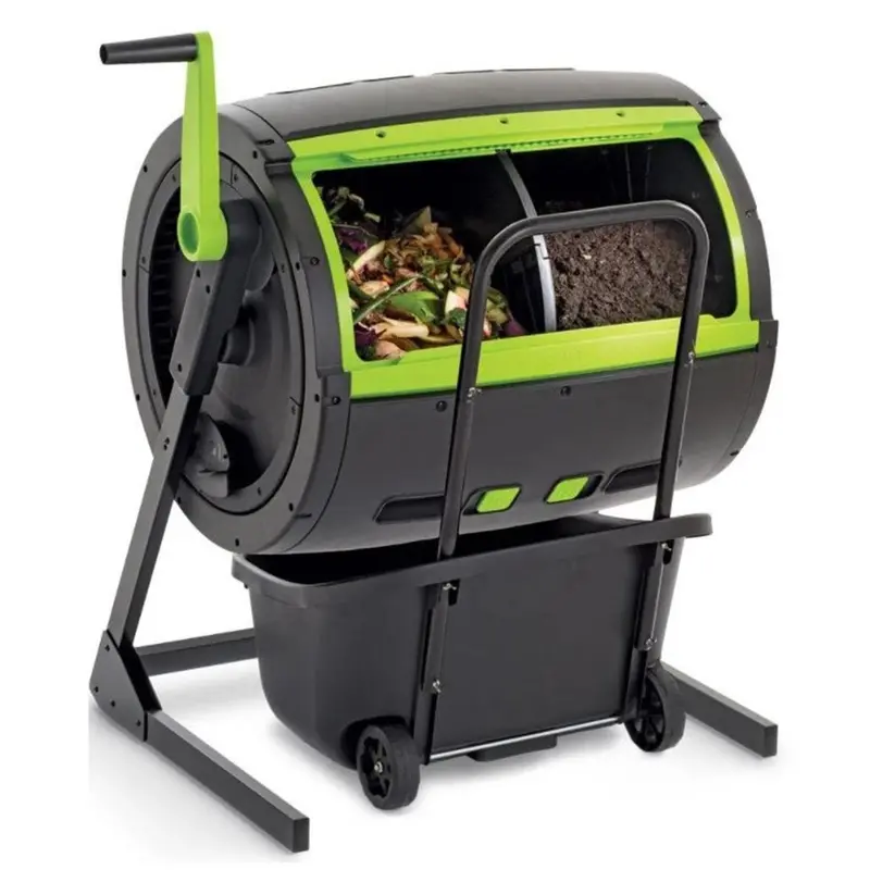 Maze Dual-Compartment 65-Gallon Rotating Compost Tumbler – Wheeled Cart Integration for Effortless Mixing and Mobility
