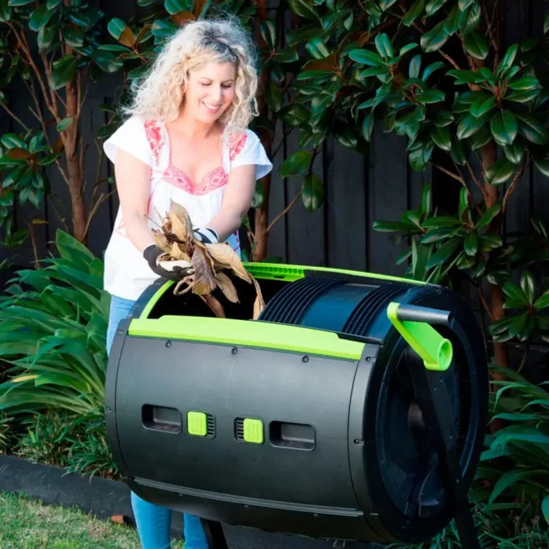 Maze Dual-Compartment 65-Gallon Rotating Compost Tumbler – Wheeled Cart Integration for Effortless Mixing and Mobility