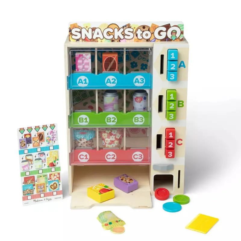 Melissa & Doug Wooden Vending Machine Playset – 17-Piece Educational Toy for Kids Ages 3–6