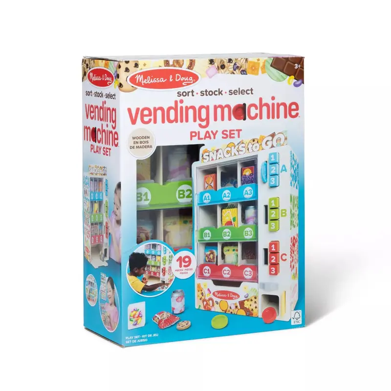 Melissa & Doug Wooden Vending Machine Playset – 17-Piece Educational Toy for Kids Ages 3–6