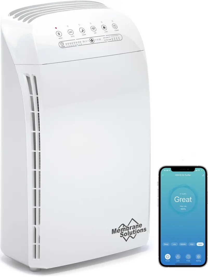 Membrane Solutions MSA3 Air Purifier – Covers Up to 1590 Sq Ft with True HEPA + Activated Carbon Filtration
