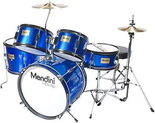 Mendini by Cecilio MJDS-5-BL 5-Piece Kids’ Drum Set – Blue Metallic Starter Kit Includes Throne, Cymbal & Drumsticks
