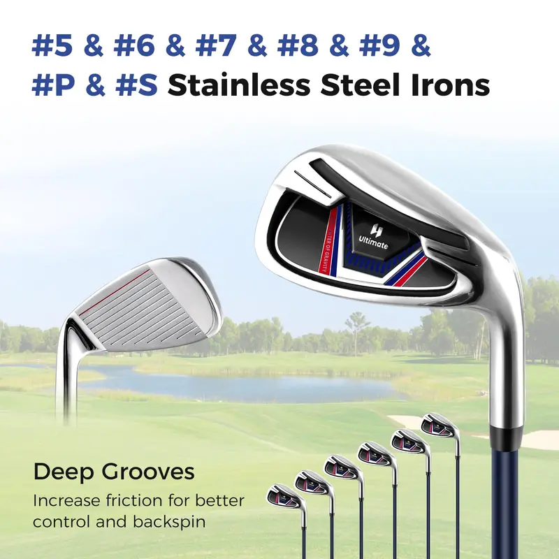 Men’s Complete Golf Club Set Including Driver, Irons, Putter, and Carry Bag