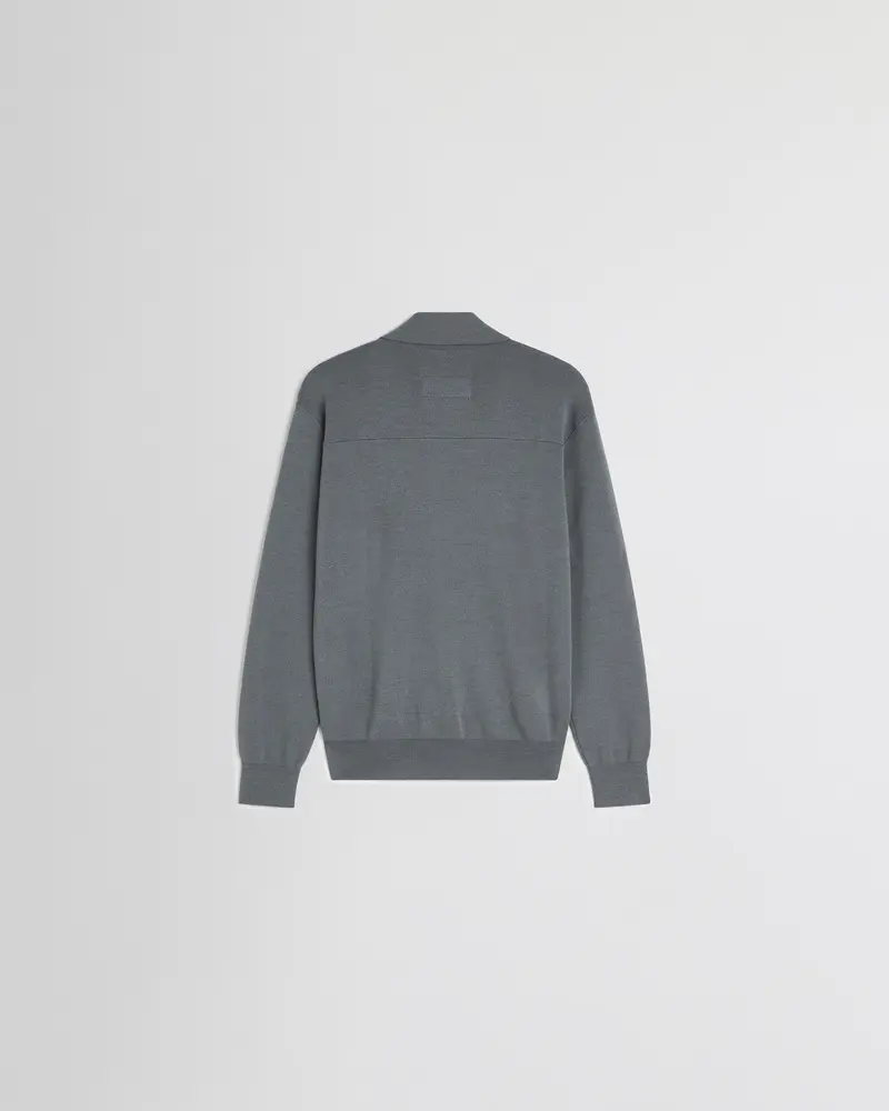 Merino Wool Zip-Neck Polo In Grey-Blue 2