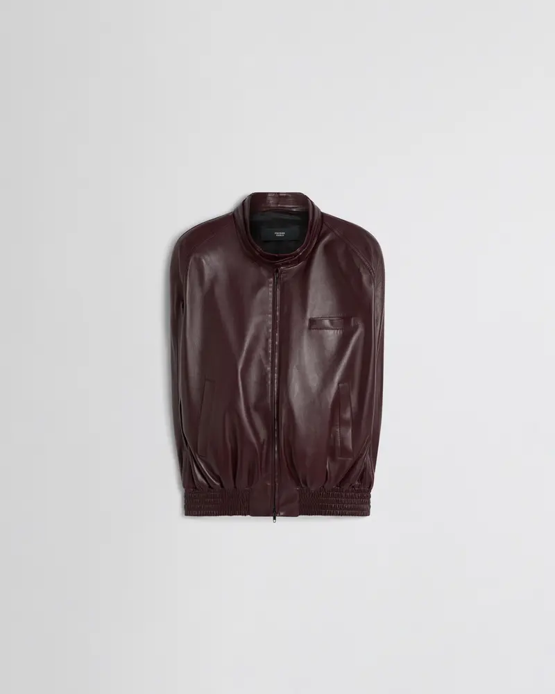 Merlot Leather Cape-Style Bomber Jacket