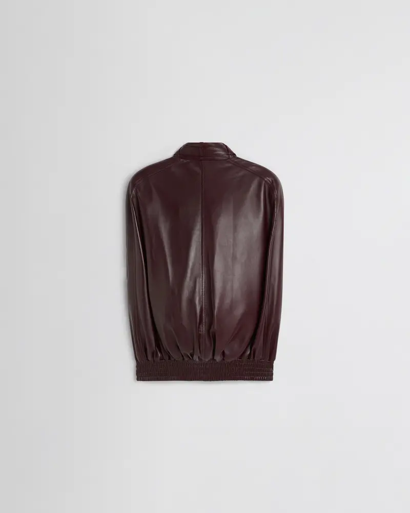 Merlot Leather Cape-Style Bomber Jacket 2