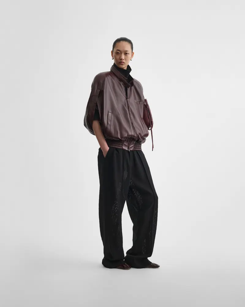 Merlot Leather Cape-Style Bomber Jacket