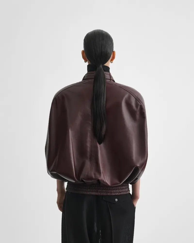 Merlot Leather Cape-Style Bomber Jacket