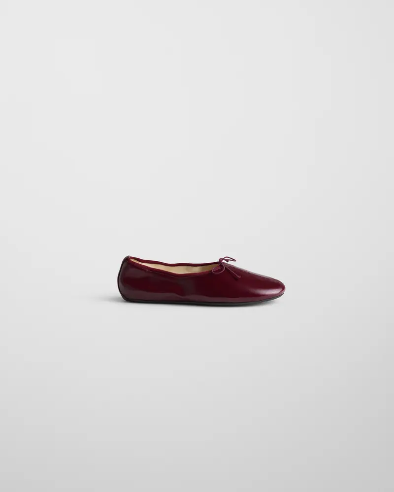 Merlot Leather Gathered Flat Pump With Grosgrain Detail