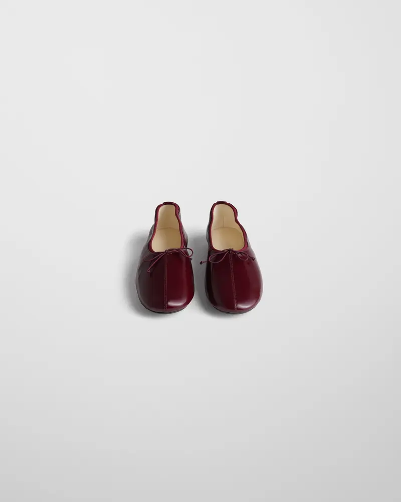 Merlot Leather Gathered Flat Pump With Grosgrain Detail 2