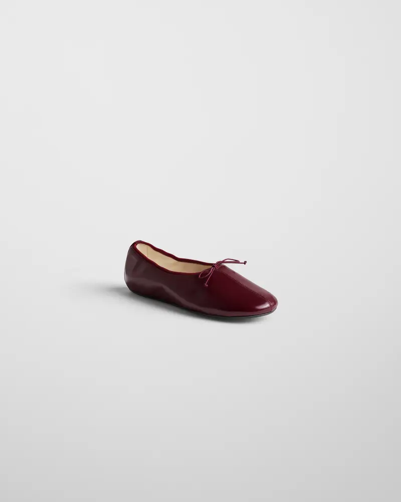 Merlot Leather Gathered Flat Pump With Grosgrain Detail