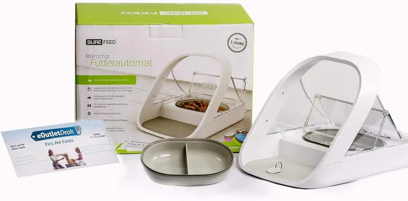 Microchip-Enabled Automatic Pet Feeder MPF001 | Dual-Compartment Dispenser for Wet and Dry Food | Includes Complimentary Absorbent Pet Towel