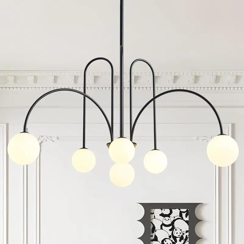 Mid-Century Modern Matte Black Sputnik Chandelier – Orbiting Arm Design Evoking Retro-Futuristic Aesthetic