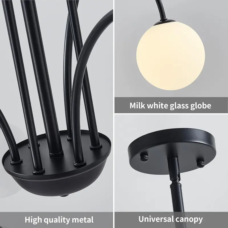 Mid-Century Modern Matte Black Sputnik Chandelier – Orbiting Arm Design Evoking Retro-Futuristic Aesthetic 2