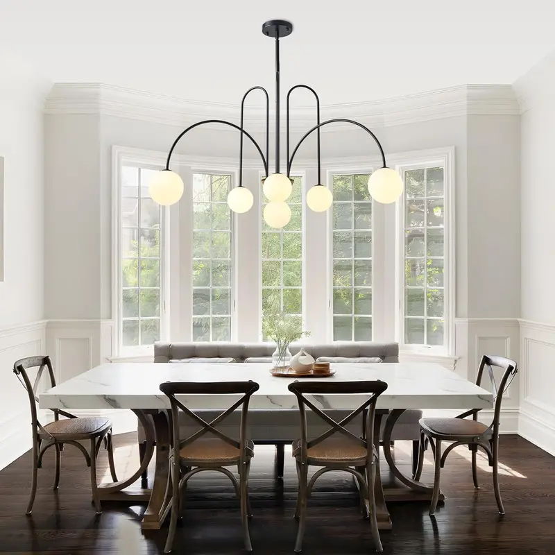 Mid-Century Modern Matte Black Sputnik Chandelier – Orbiting Arm Design Evoking Retro-Futuristic Aesthetic