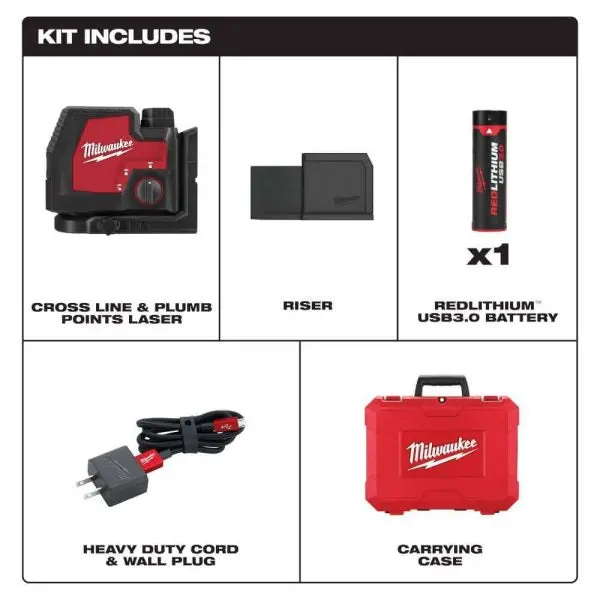 Milwaukee Cross Line Laser Level – 3522-21 Model with 100 ft Range & REDLITHIUM USB Power