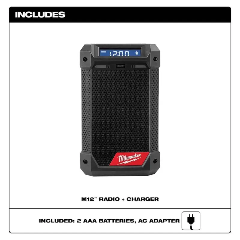 Milwaukee M12 Cordless Jobsite Radio – 12V Lithium-Ion Bluetooth/AM/FM Speaker with Integrated Battery Charger (Model 2951-20) 2