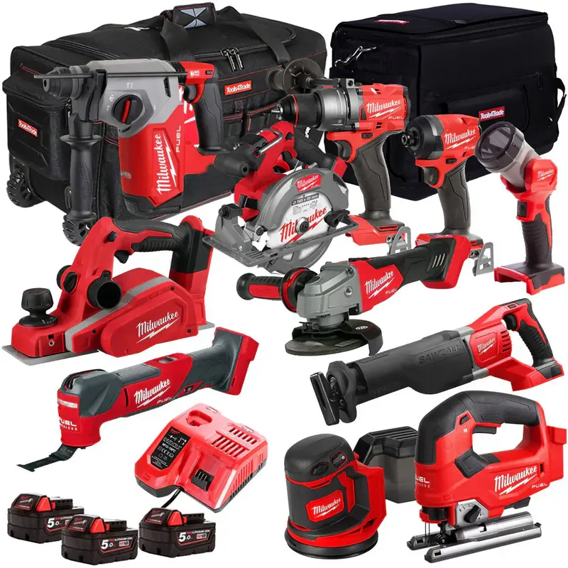 Milwaukee M18 11-Piece Cordless Tool Kit – Includes Three 5.0Ah Batteries, Charger, and Durable Carrying Bag (Model T4TM-9)