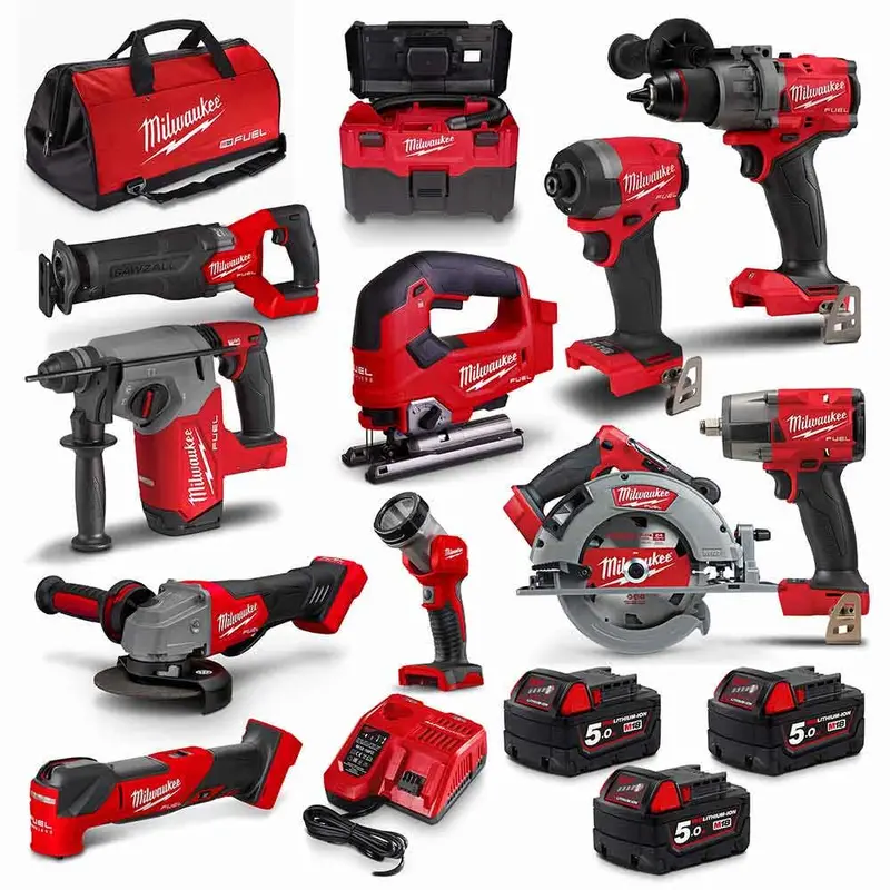 Milwaukee M18 FUEL 11-Piece Cordless Tool Combo Kit – Includes Three 5.0Ah Batteries, Charger, and Brushless Power Tools