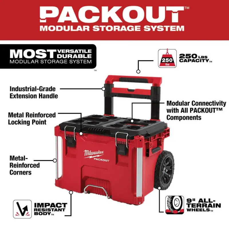 Milwaukee PACKOUT Rolling Tool System – Includes 22" Large Box, Medium Box, and Rolling Base (8426/8425/8424)