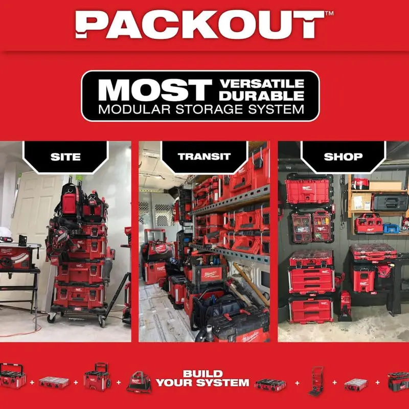 Milwaukee PACKOUT Rolling Tool System – Includes 22" Large Box, Medium Box, and Rolling Base (8426/8425/8424)