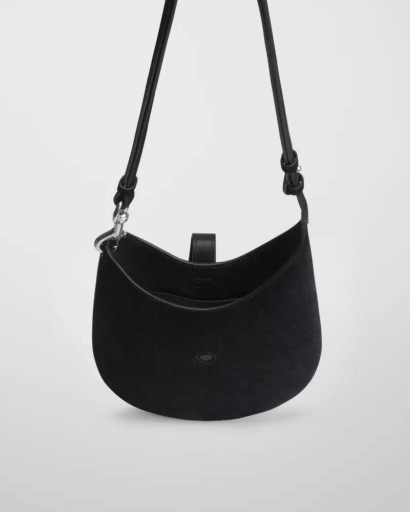 Mini Bean Sling Bag In Black Calf Suede