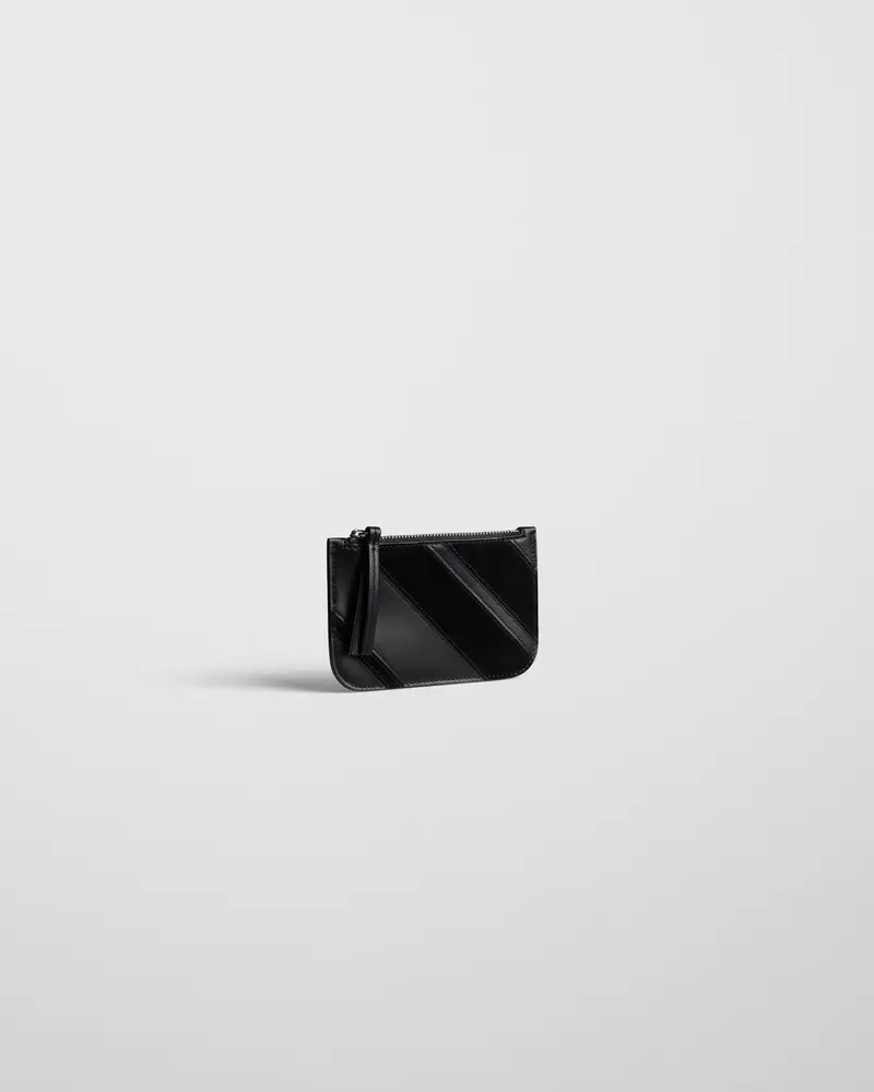 Minimalist Black Leather Pocket Card Holder With Suede Intarsia 2