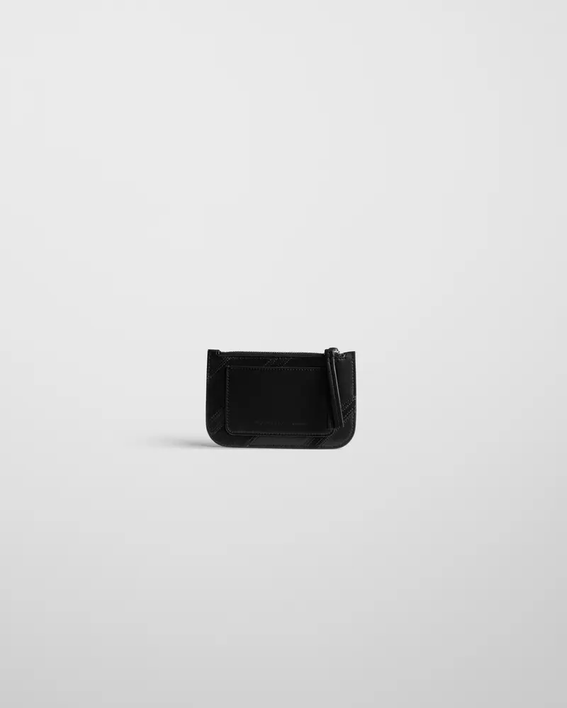 Minimalist Black Leather Pocket Card Holder With Suede Intarsia