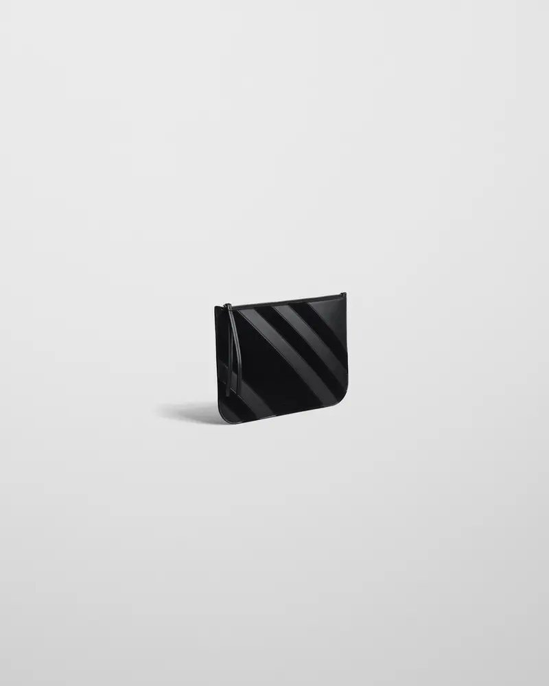 Minimalist Black Leather Zip Pouch With Suede Accents 2