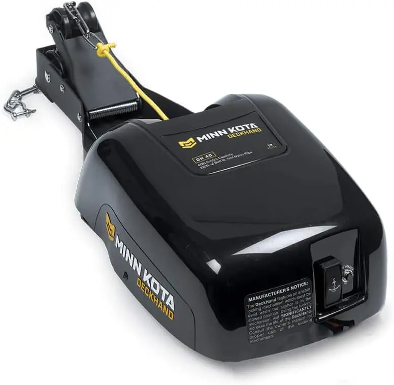 Minn Kota Deckhand 40 Electric Anchor Winch – 40-Pound Pull Force, Includes 100-Foot Rope and Horizontal Davit Mount