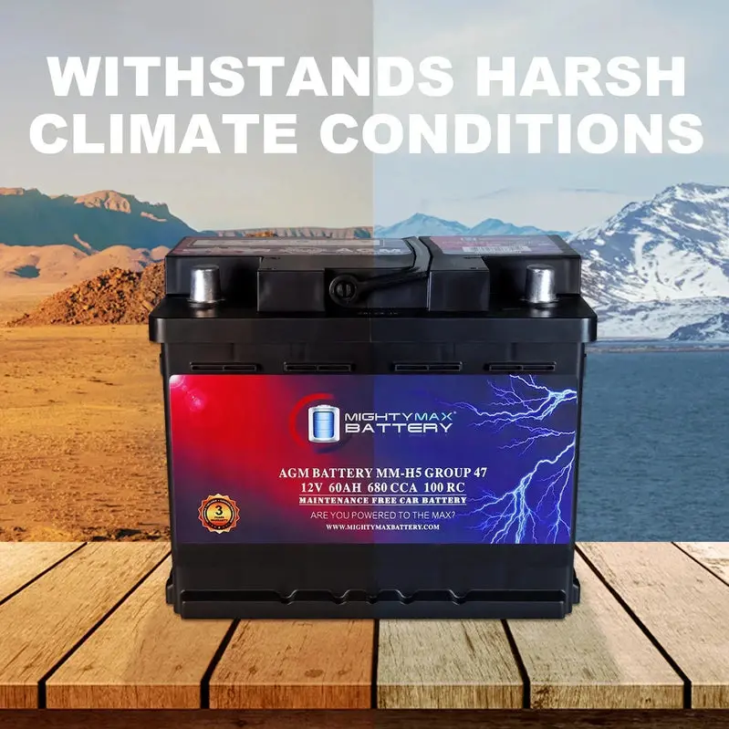 MM-H5 AGM Automotive Battery – 12V, 60Ah, 100-Minute Reserve Capacity, 680 Cold Cranking Amps, BCI Group 47