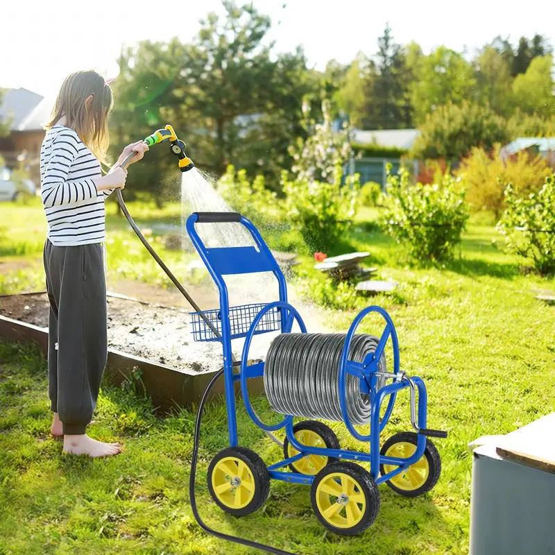 Mobile Garden Hose Reel Cart – 300 ft Capacity for 5/8" Hose with Smooth-Rolling Wheels