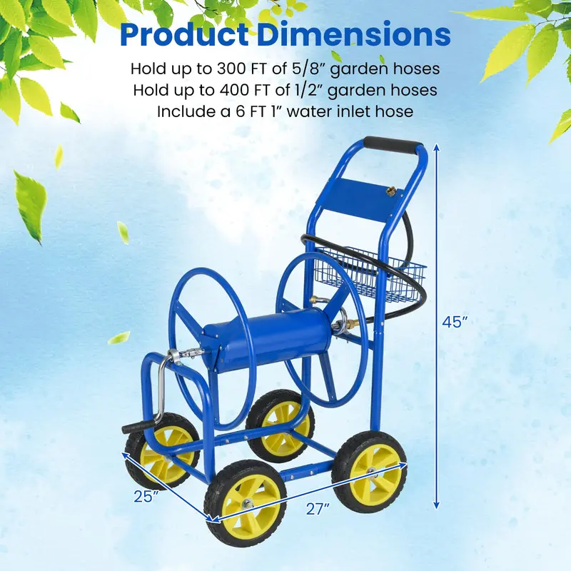 Mobile Garden Hose Reel Cart – 300 ft Capacity for 5/8" Hose with Smooth-Rolling Wheels
