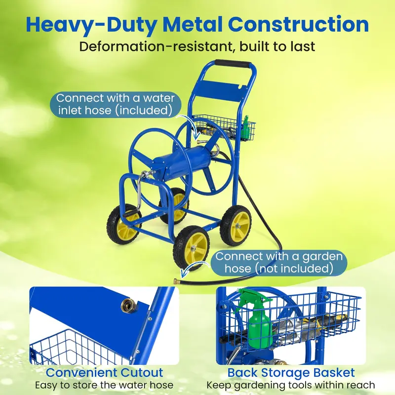 Mobile Garden Hose Reel Cart – 300 ft Capacity for 5/8" Hose with Smooth-Rolling Wheels