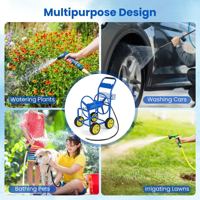 Mobile Garden Hose Reel Cart – 300 ft Capacity for 5/8" Hose with Smooth-Rolling Wheels