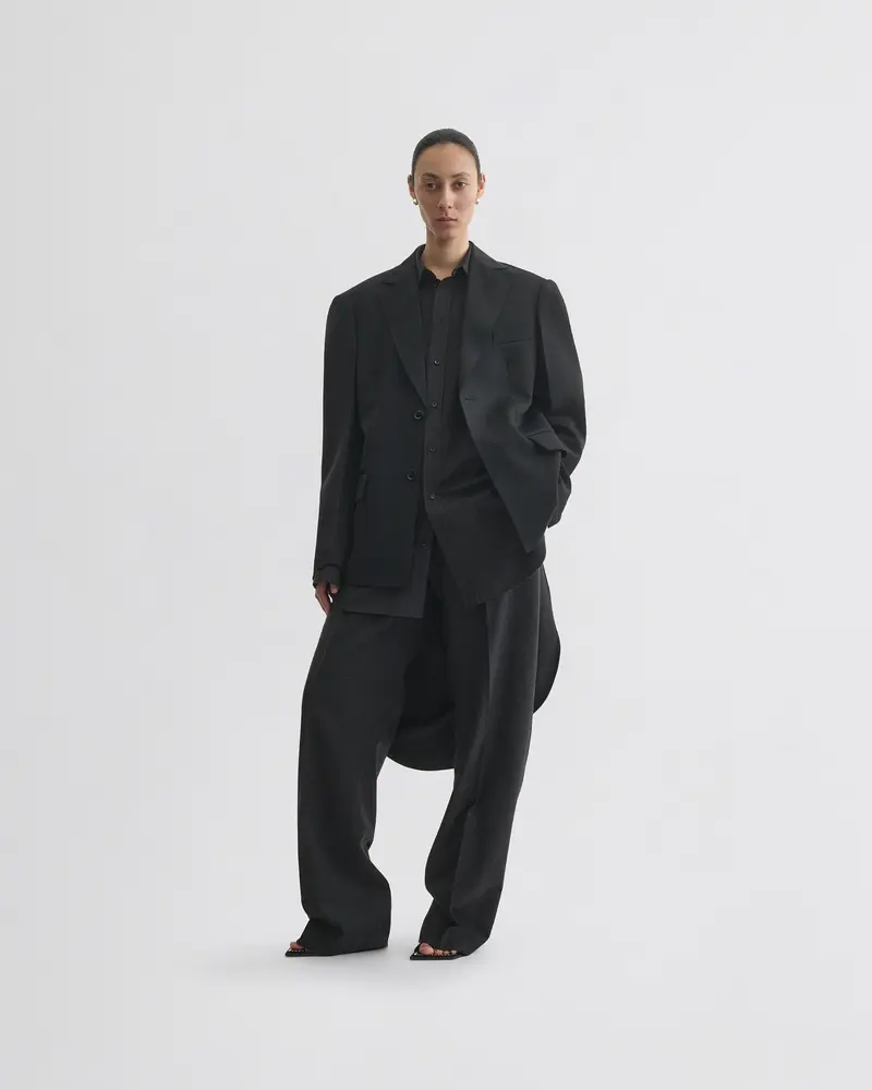 Modern Black Wool Tuxedo Jacket With Boxed Silhouette