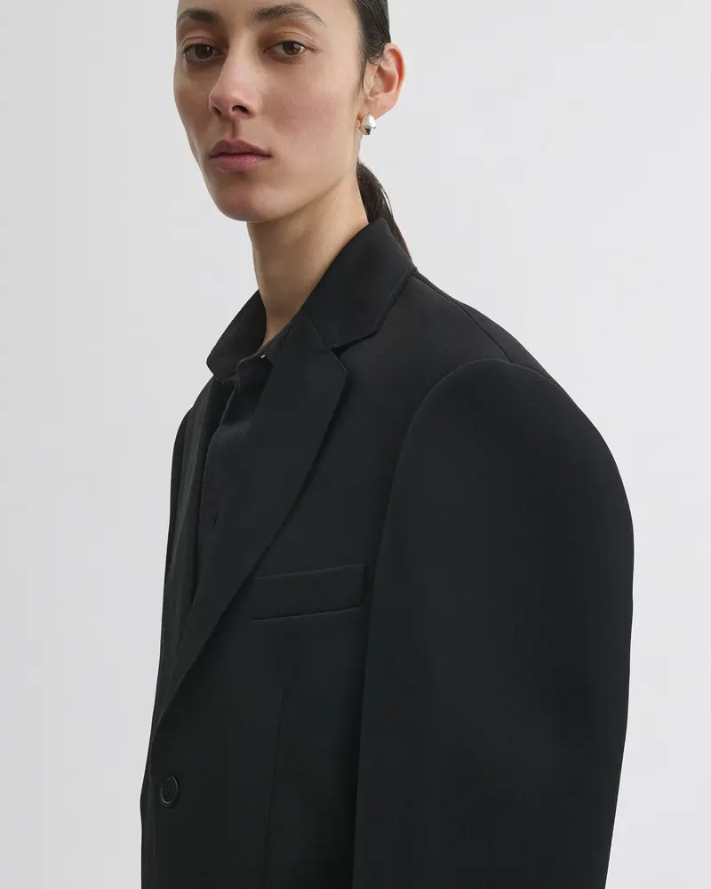 Modern Black Wool Tuxedo Jacket With Boxed Silhouette