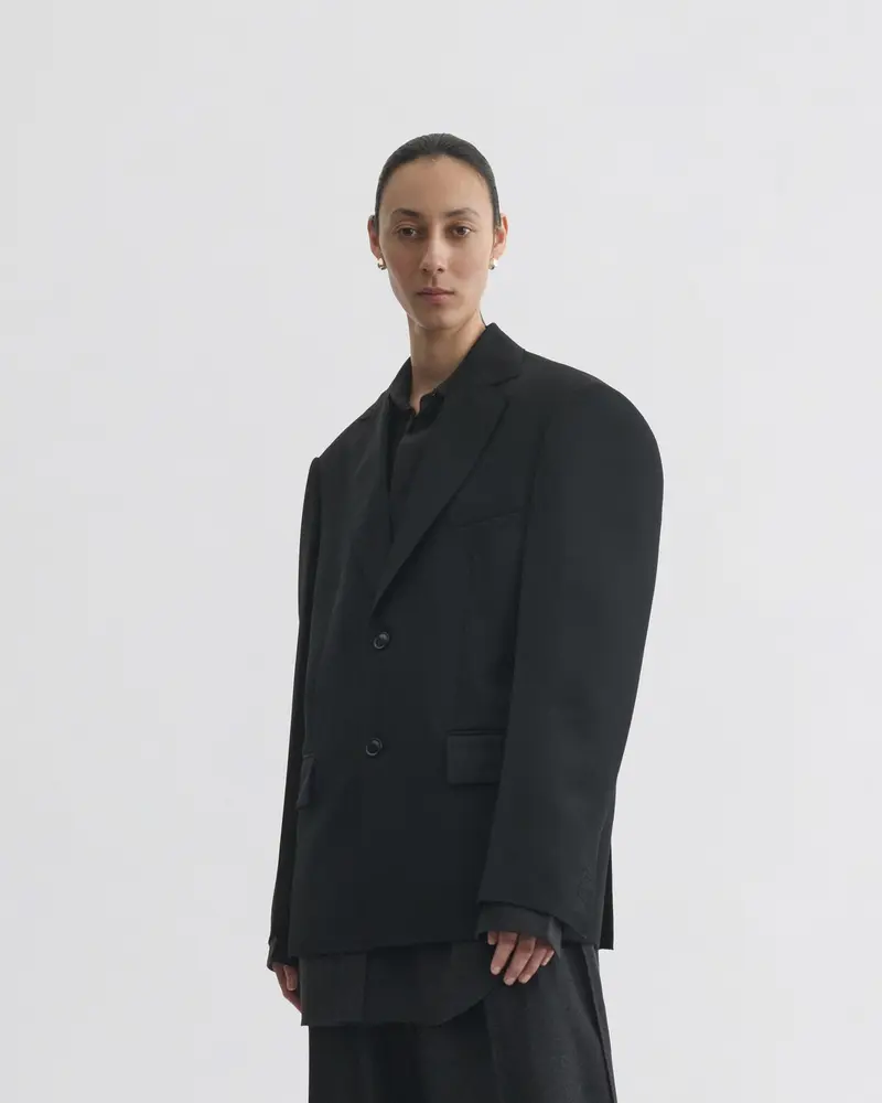 Modern Black Wool Tuxedo Jacket With Boxed Silhouette