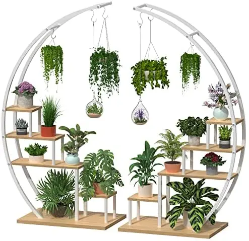 Modern Half-Moon Plant Stand – Metal Tiered Ladder Shelf for Indoor & Outdoor Pots (2-Pack)