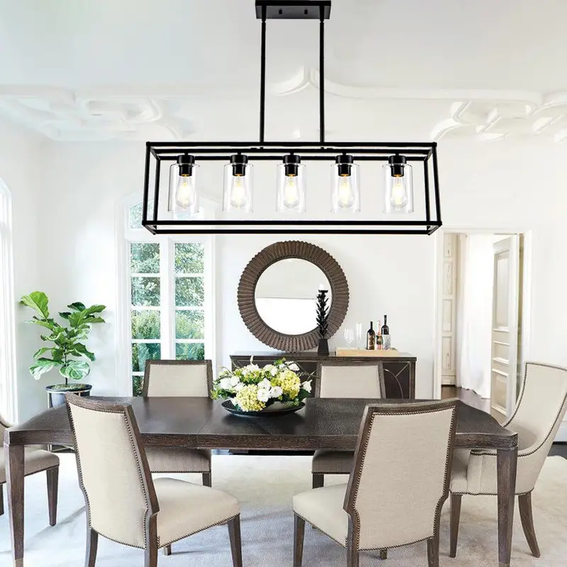 Modern Rustic Black Chandelier – Contemporary Silhouette Enhanced with Warm Wood-Textured Accents 2