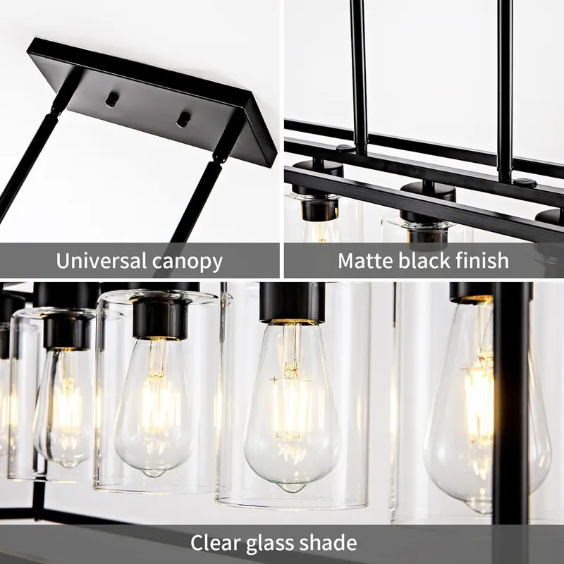 Modern Rustic Black Chandelier – Contemporary Silhouette Enhanced with Warm Wood-Textured Accents