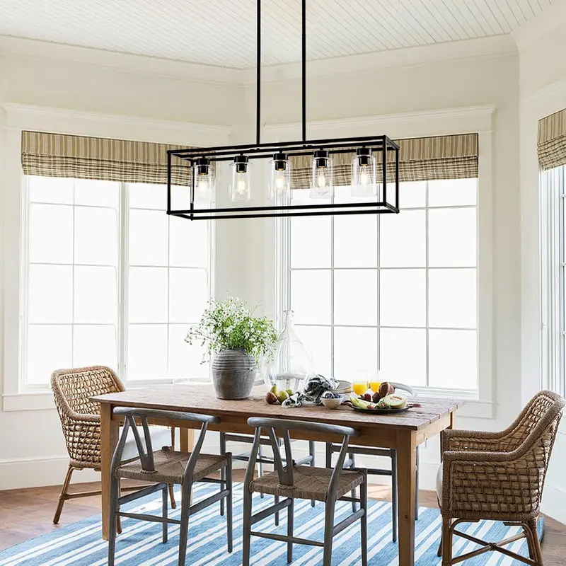 Modern Rustic Black Chandelier – Contemporary Silhouette Enhanced with Warm Wood-Textured Accents