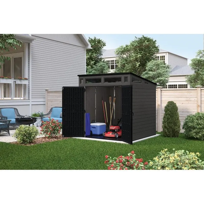Modernist Resin Storage Shed – Weather-Resistant 7'2.5" W × 7'3.5" D × 7'5.5" H Structure for Secure Outdoor Storage