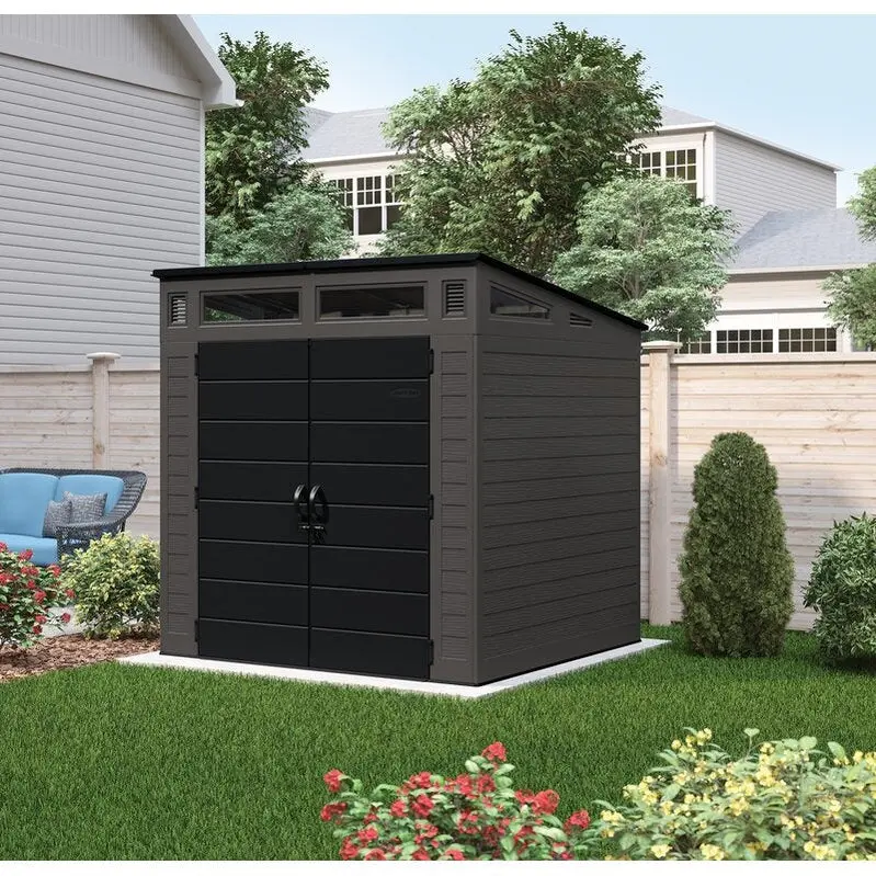 Modernist Resin Storage Shed – Weather-Resistant 7'2.5" W × 7'3.5" D × 7'5.5" H Structure for Secure Outdoor Storage