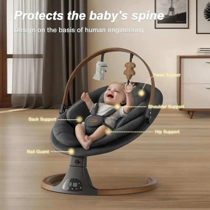 Monamii Bluetooth-Powered Infant Swing – 5-Speed Rocker with Wireless Remote and Built-in Speaker 2