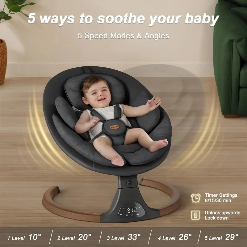 Monamii Bluetooth-Powered Infant Swing – 5-Speed Rocker with Wireless Remote and Built-in Speaker