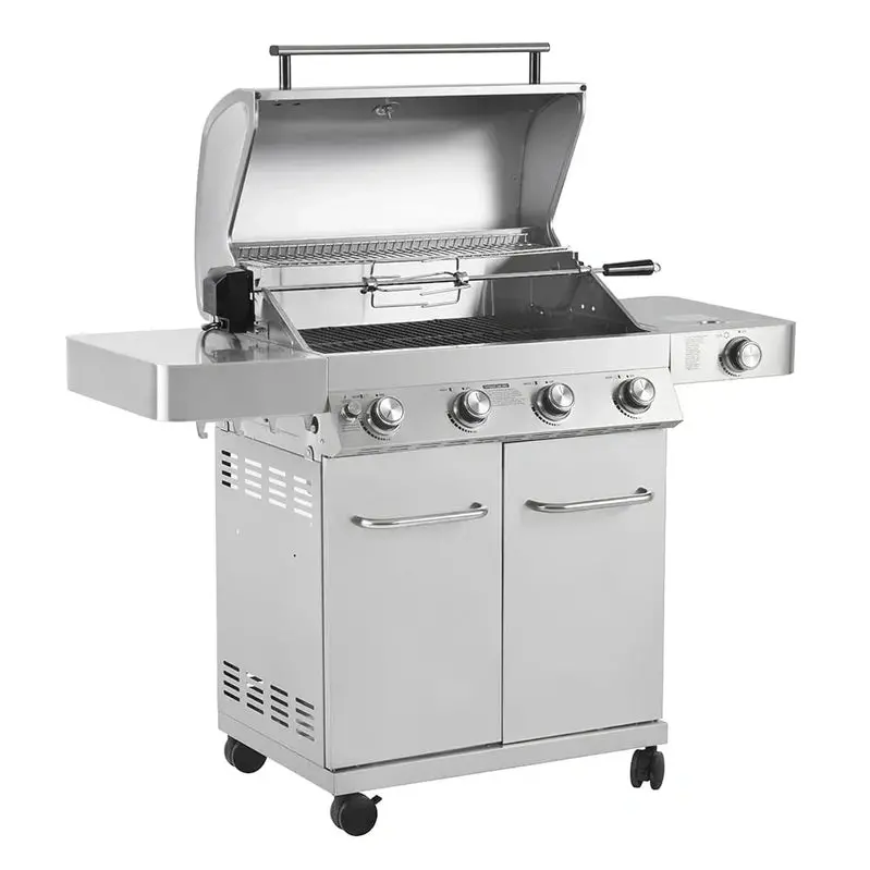 Monument Grills 4-Burner Propane Gas Grill – Stainless Steel Construction with Rotisserie Kit & Side Burner