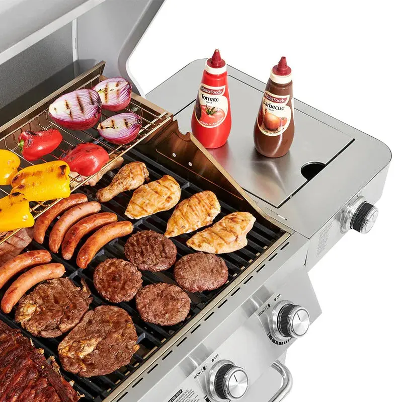 Monument Grills Premium 4-Burner Stainless Steel Propane Grill Featuring Integrated Rotisserie System